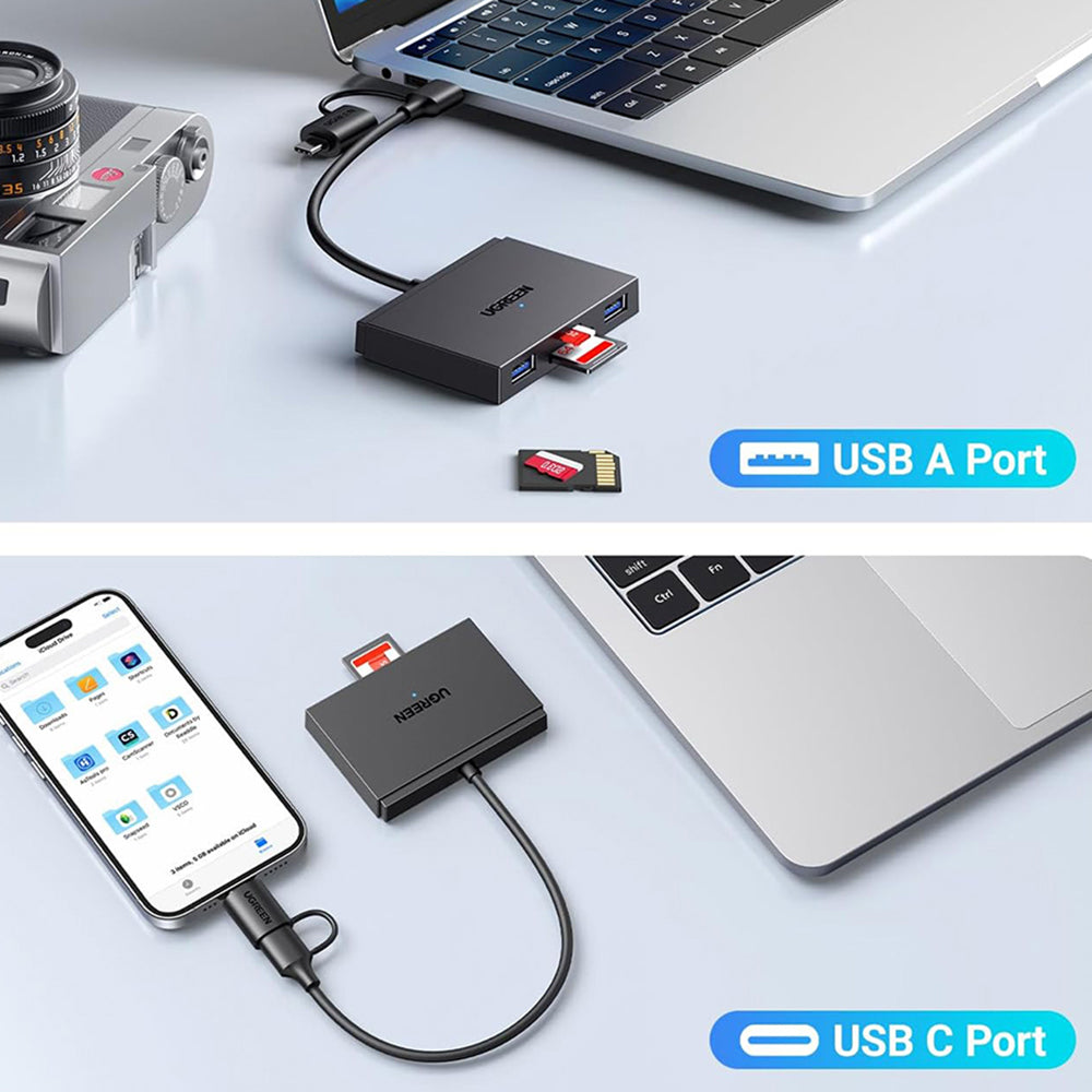Leitor de Cartão USB / USB-C UGREEN CM812 (45167), SD - microSD - 2 x USB-A, Preto