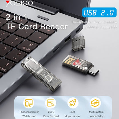 Leitor de Cartão USB / USB-C Yesido GS21, microSD, Transparente