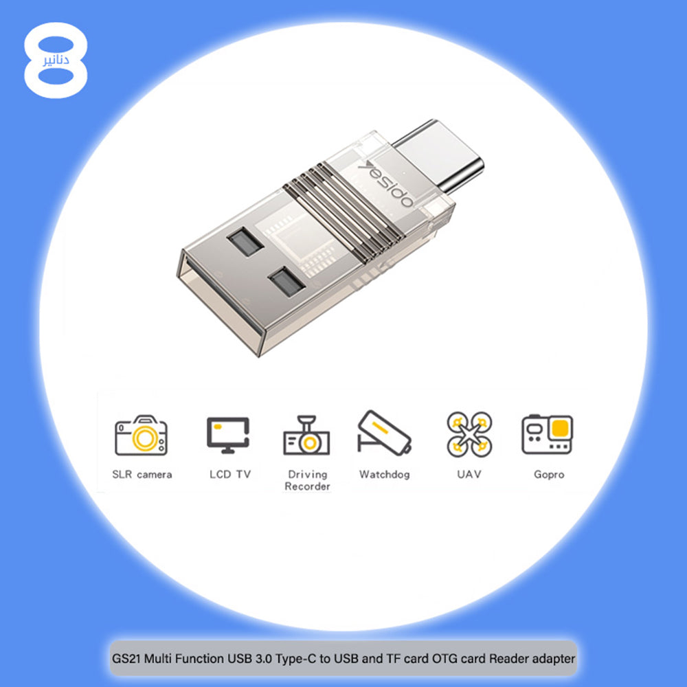 Leitor de Cartão USB / USB-C Yesido GS21, microSD, Transparente