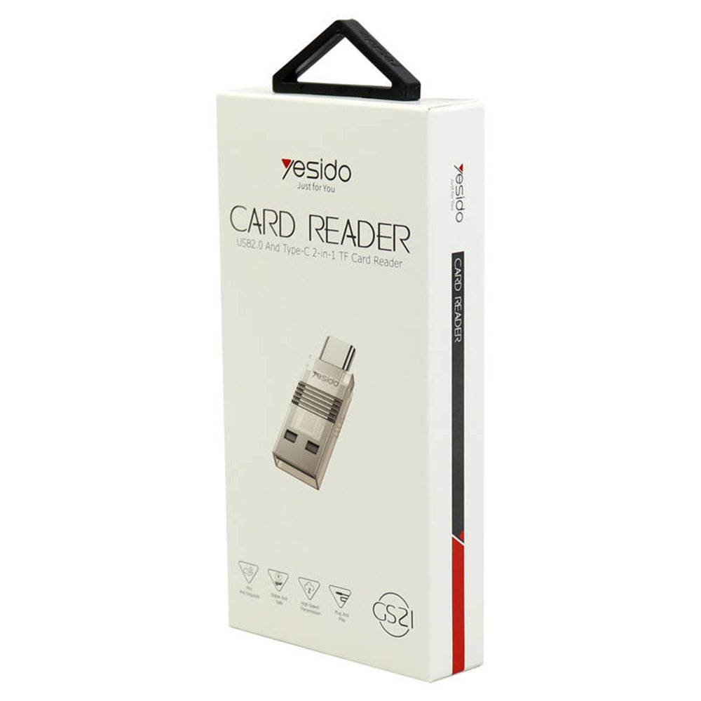 Leitor de Cartão USB / USB-C Yesido GS21, microSD, Transparente