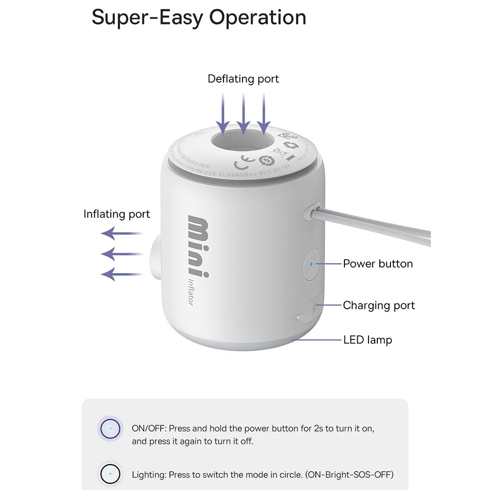 Bomba Baseus PocketGo para colchões insufláveis, Branca C11157700221-00