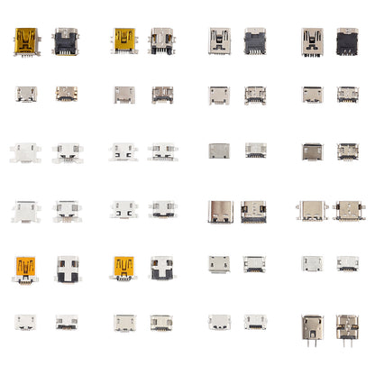 Conectores de carregamento MicroUSB / miniUSB / USB-C, vários modelos, conjunto 240 peças