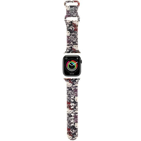 Pulseira Hello Kitty Silicone Tags Graffiti para Apple Watch 42mm / 41mm / 40mm / 38mm Series, Bege
