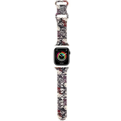 Pulseira Hello Kitty Silicone Tags Graffiti para Apple Watch 42mm / 41mm / 40mm / 38mm Series, Bege