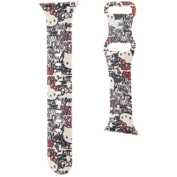Pulseira Hello Kitty Silicone Tags Graffiti para Apple Watch 42mm / 41mm / 40mm / 38mm Series, Bege