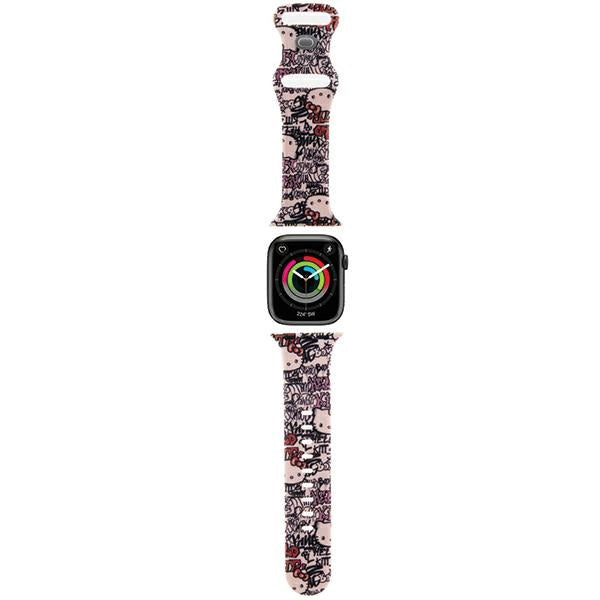 Pulseira Hello Kitty Silicone Tags Graffiti para Apple Watch 42mm / 41mm / 40mm / 38mm Series, Rosa