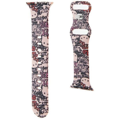 Pulseira Hello Kitty Silicone Tags Graffiti para Apple Watch 42mm / 41mm / 40mm / 38mm Series, Rosa