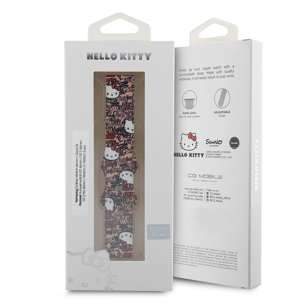 Pulseira Hello Kitty Silicone Tags Graffiti para Samsung Galaxy Watch / Huawei Watch 46mm / 45mm / 41mm Series, Rosa