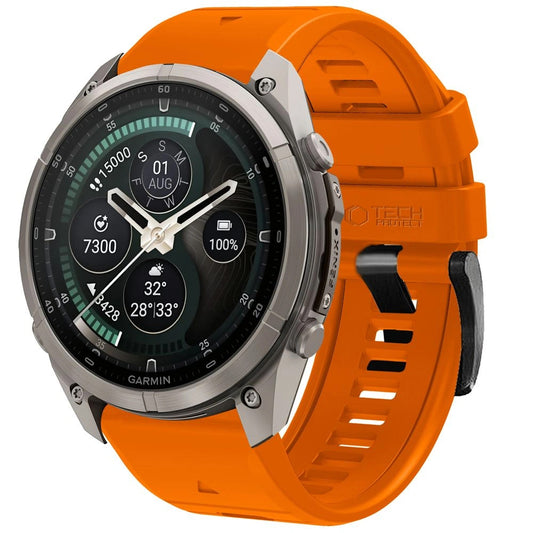 Bracelete de silicone Techsuit para Garmin Fenix 5 / 6 / 6 Pro / 7 / 8 / 8 Pro / E / 9 / 9 Pro, Laranja
