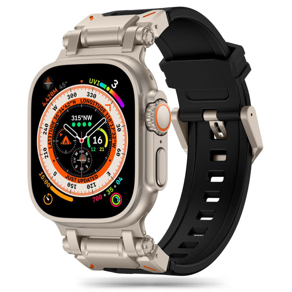 Curea Techsuit W064 para Apple Watch 49mm / 46mm / 45mm / 44mm / 42mm Series, Preta Prateada