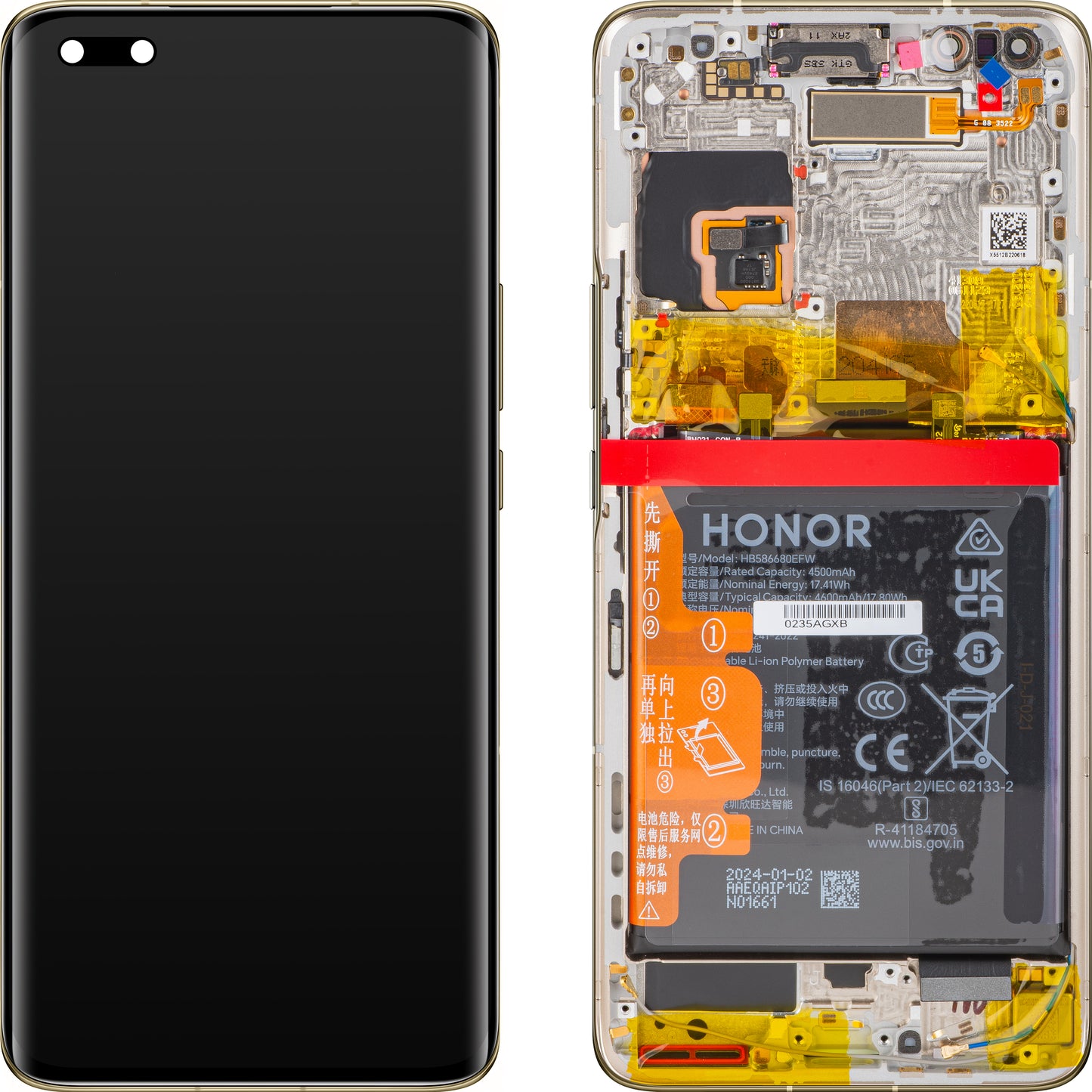 Ecrã tátil Ecrã tátil Honor Magic4 Pro, com moldura e bateria, dourado, Service Pack 0235AGXB 
