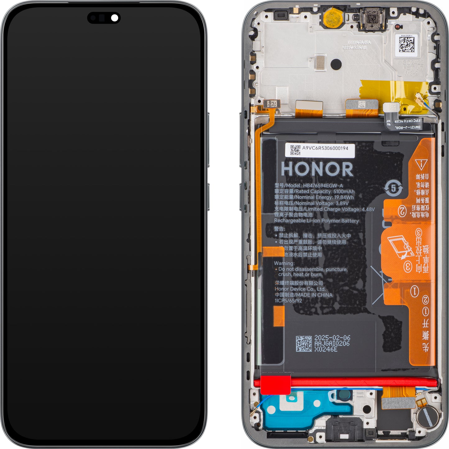 Display com Touchscreen Honor 400 Lite, com Moldura e Bateria, Preto (Velvet Black), Service Pack 0235ANSY