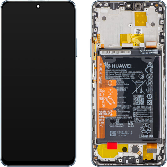 Visor com ecrã tátil Huawei nova Y90, com moldura e bateria, Crystal Blue, Service Pack 02355ARH
