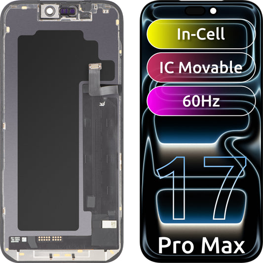 Ecrã com ecrã tátil JK para Apple iPhone 17 Pro Max, com moldura, Versão LCD In-Cell IC Movable, Preto