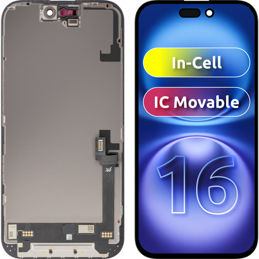 Display com Touchscreen JK para Apple iPhone 16, com Moldura, Versão LCD In-Cell IC Móvel, Preto