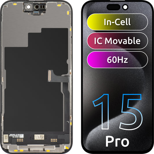 Display com Touchscreen JK para Apple iPhone 15 Pro, com Moldura, Versão LCD In-Cell IC Móvel, Preto