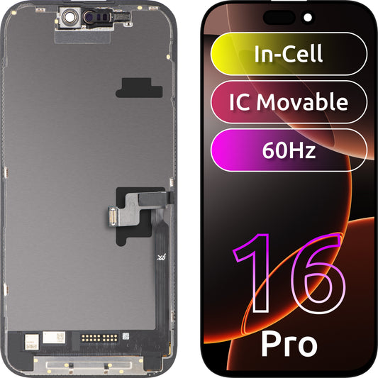 Ecrã com Touchscreen JK para Apple iPhone 16 Pro, com Moldura, Versão LCD In-Cell IC Movable, Preto