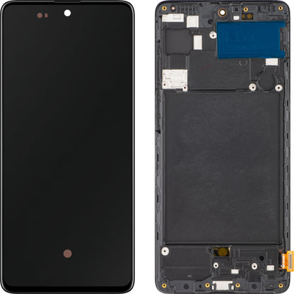 Ecrã com Touchscreen MP compatível com Samsung Galaxy A71 A715, com Moldura, Versão OLED, Preto, Swap