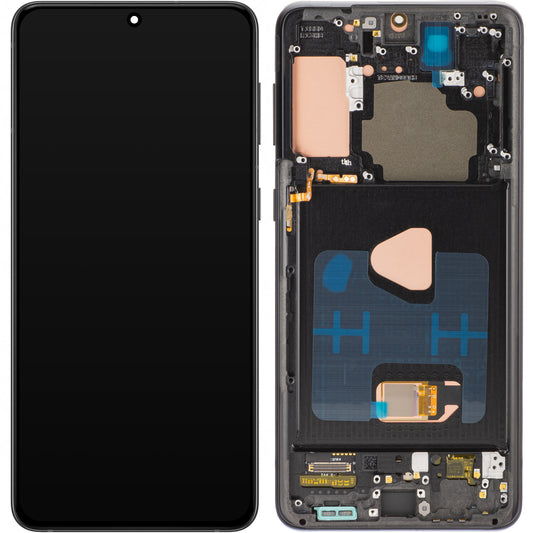 Display com Touchscreen MP compatível com Samsung Galaxy S21+ 5G G996, com Moldura, Versão OLED, Preto