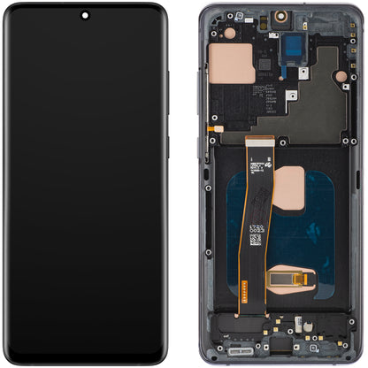 Display com Touchscreen MP compatível com Samsung Galaxy S20 Ultra G988, com Moldura, Versão OLED, Preto
