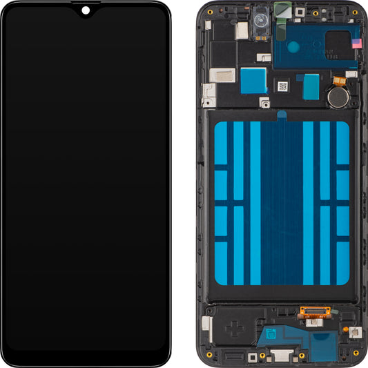 Display com Touchscreen MP compatível com Samsung Galaxy A20 A205, com Moldura, Preto
