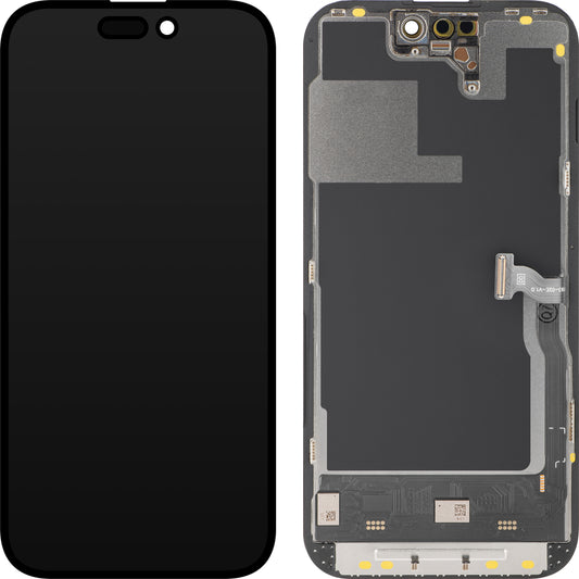 Display com Touchscreen MP compatível com Apple iPhone 14 Pro, com Moldura, Versão Soft OLED IC Movable 120Hz FHD, Preto