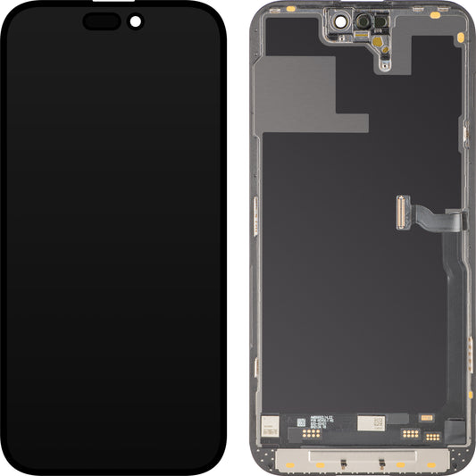Display com Touchscreen MP compatível com Apple iPhone 14 Pro Max, com Moldura, Versão Soft OLED IC Movable 120Hz FHD, Preto