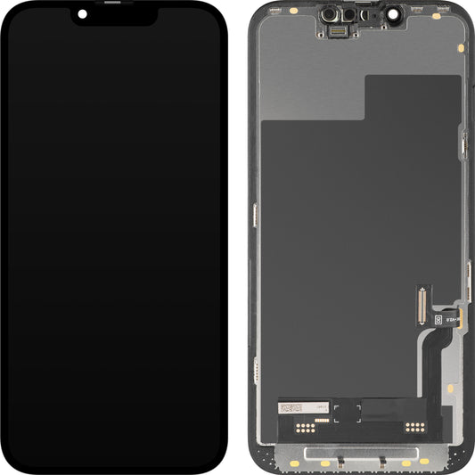 Display com Touchscreen MP compatível com Apple iPhone 13, com Moldura, Versão Soft OLED IC Movable FHD, Preto