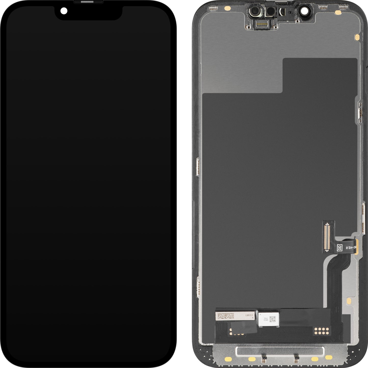Display com Touchscreen MP compatível com Apple iPhone 13, com Moldura, Versão Soft OLED FHD Diagnóstico, Preto