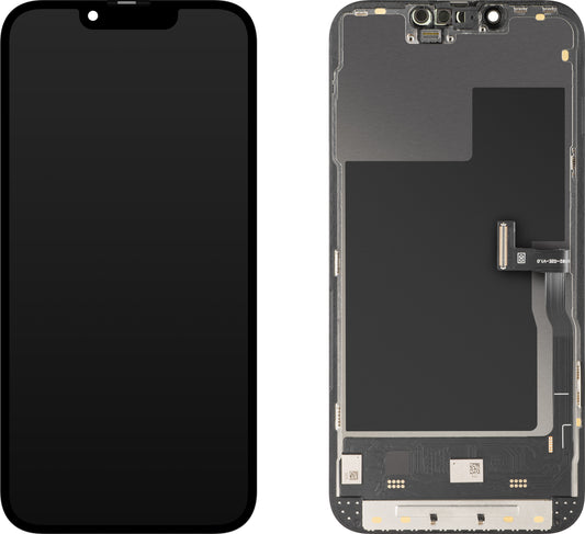 Display com Touchscreen MP compatível com Apple iPhone 13 Pro, com Moldura, Versão Soft OLED IC Movable 120Hz FHD, Preto