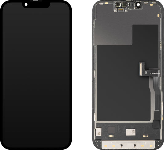 Display com Touchscreen MP compatível com Apple iPhone 13 Pro, com Moldura, Versão Soft OLED 120Hz FHD Diagnóstico, Preto