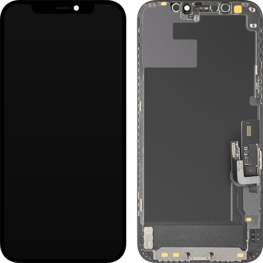 Display com Touchscreen MP compatível com Apple iPhone 12 / 12 Pro, com Moldura, Versão Soft OLED IC Movable FHD, Preto