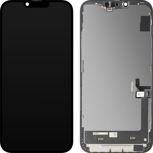 Display com Touchscreen MP compatível com Apple iPhone 14 Plus, com Moldura, Versão Soft OLED FHD Diagnóstico, Preto