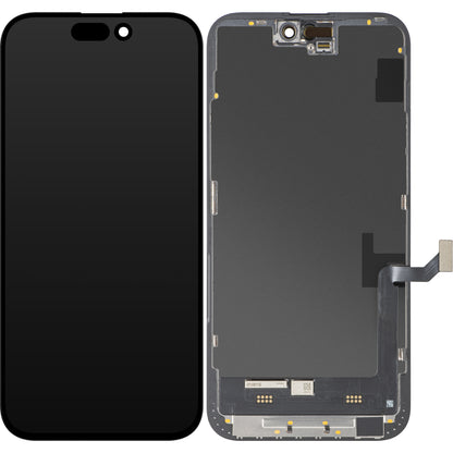 Display com Touchscreen MP compatível com Apple iPhone 15 Plus, com Moldura, Versão Soft OLED FHD IC Movable, Preto
