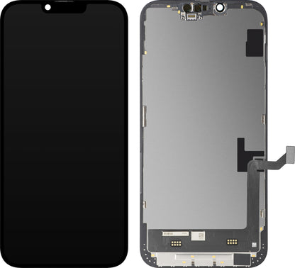 Display com Touchscreen MP compatível com Apple iPhone 14 Plus, com Moldura, Versão Soft OLED FHD IC Movable, Preto