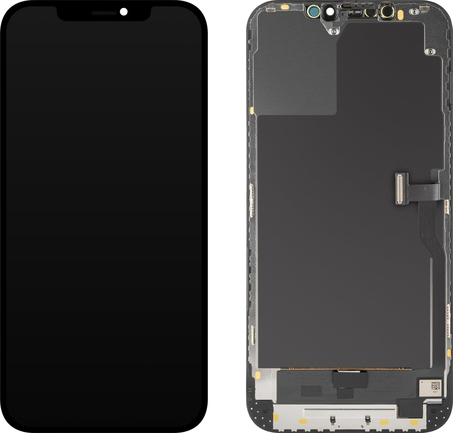 Display com Touchscreen MP compatível com Apple iPhone 12 Pro Max, com Moldura, Versão OLED Diagnóstico, Preto