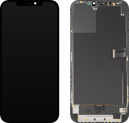 Display com Touchscreen MP compatível com Apple iPhone 12 Pro Max, com Moldura, Versão OLED Diagnóstico, Preto