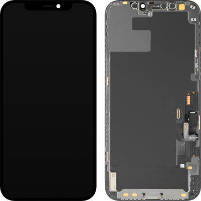Display com Touchscreen MP compatível com Apple iPhone 12 / 12 Pro, com Moldura, Versão OLED Diagnóstico, Preto