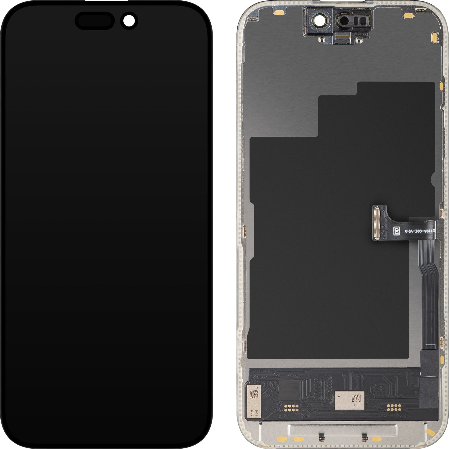 Display com Touchscreen MP compatível com Apple iPhone 15 Pro, com Moldura, Versão Soft OLED FHD 120Hz Diagnóstico, Preto