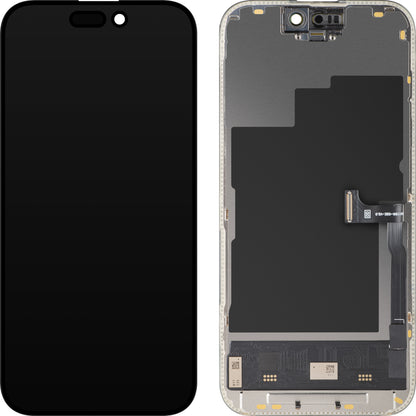 Display com Touchscreen MP compatível com Apple iPhone 15 Pro, com Moldura, Versão Soft OLED FHD 120Hz Diagnóstico, Preto