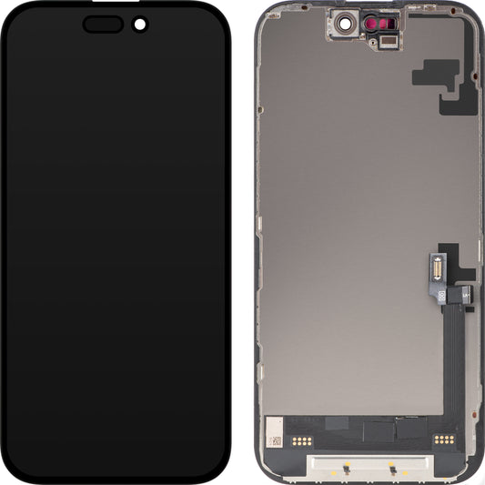 Display com Touchscreen MP compatível com Apple iPhone 16, com Moldura, Versão Soft OLED FHD Diagnóstico, Preto