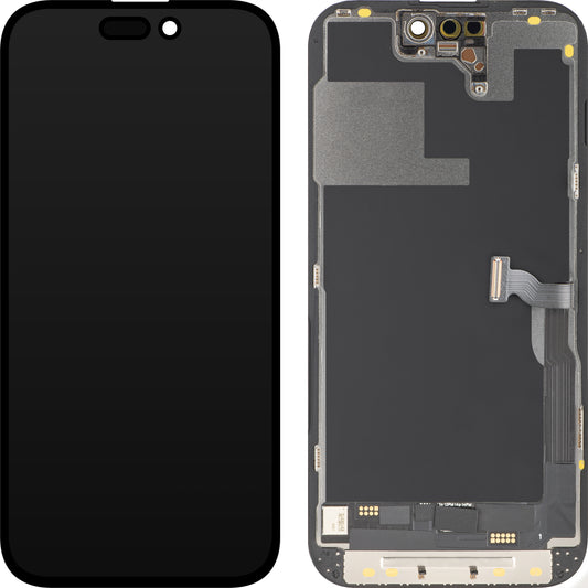 Display com Touchscreen MP compatível com Apple iPhone 14 Pro, com Moldura, Versão OLED FHD Diagnóstico, Preto