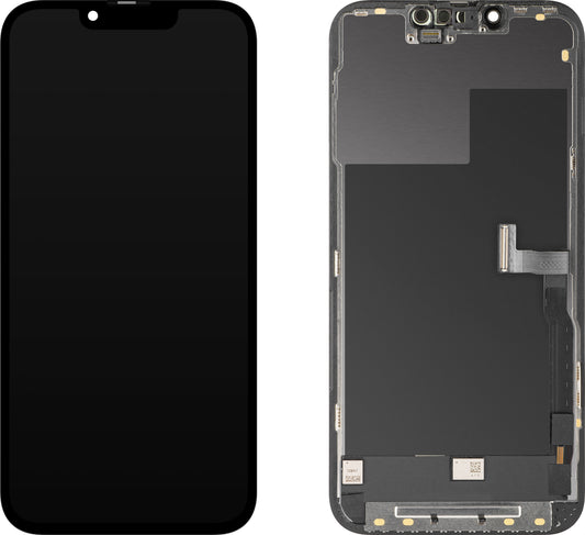 Display com Touchscreen MP compatível com Apple iPhone 13 Pro, com Moldura, Versão OLED FHD Diagnóstico, Preto