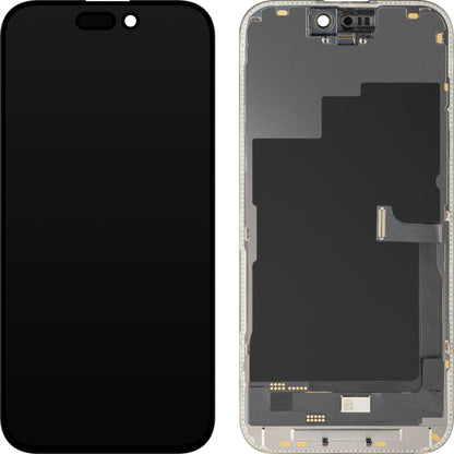 Display com Touchscreen MP compatível com Apple iPhone 15 Pro, com Moldura, Versão OLED FHD Diagnóstico, Preto