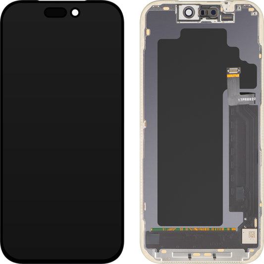 Ecrã com ecrã tátil MP compatível com Apple iPhone 17 Pro, com Moldura, Versão OLED FHD IC Movable, Preto