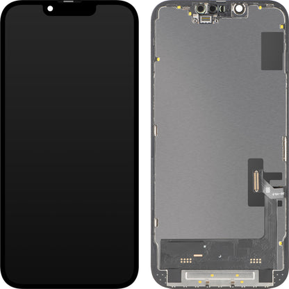 Display com Touchscreen MP compatível com Apple iPhone 14, com Moldura, Versão Soft OLED FHD 120Hz IC Móvel, Preto