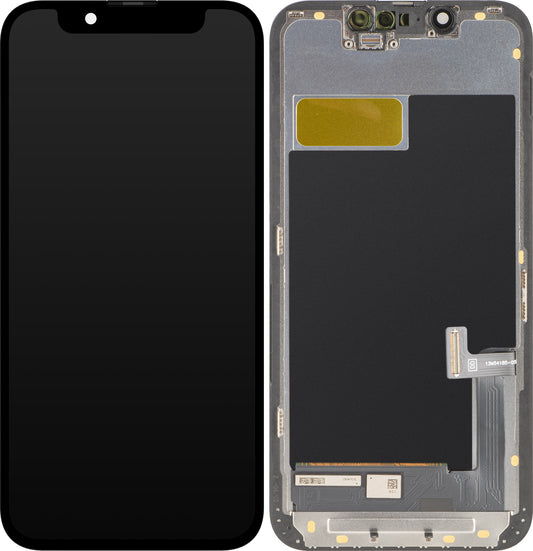 Display com Touchscreen MP compatível com Apple iPhone 13 mini, com Moldura, Versão OLED FHD IC Movable, Preto
