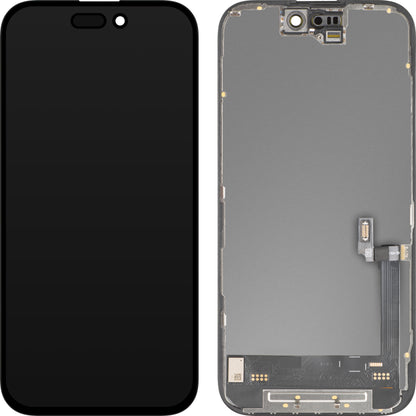Display com Touchscreen MP compatível com Apple iPhone 16, com Moldura, Versão Soft OLED FHD 120Hz IC Móvel, Preto