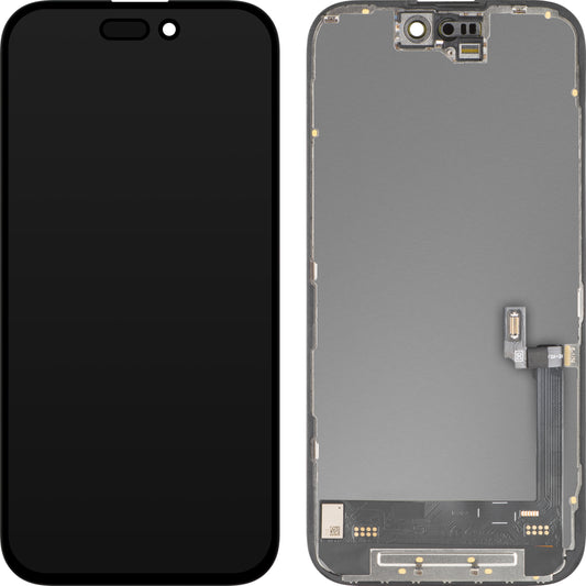 Display com Touchscreen MP compatível com Apple iPhone 16, com Moldura, Versão Soft OLED FHD 120Hz IC Móvel, Preto