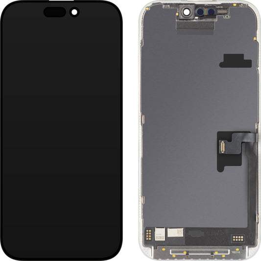 Display com Touchscreen MP compatível com Apple iPhone 16 Pro, com Moldura, Versão Soft OLED FHD 120Hz IC Móvel, Preto
